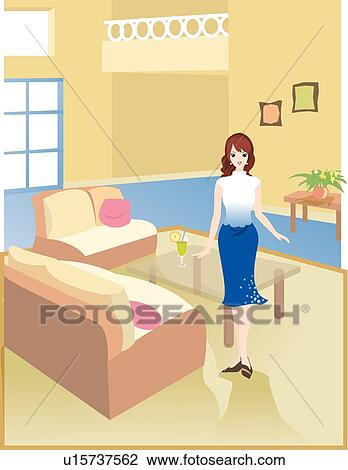 Beautiful, Gracful, Leisure Life, Woman, Girl, Female View Large Illustration Drawing - Beautiful, Gracful, Leisure Life, Woman, Girl, Female. Fotosearch