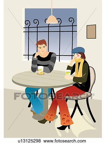 Stock Illustration - Female, Woman, Male, Dating, Pretty, Chatting, Girl. Fotosearch