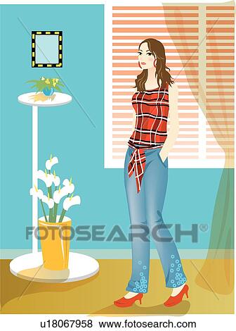 Stock Illustration - Girls, People, Beautiful, Women, Smiling, Healthy, Leisure Life. Fotosearch
