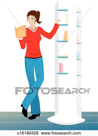 Stock Illustration - Health, Gracful, Woman, Bookshelf, Girl, Girls, Beautiful. Fotosearch