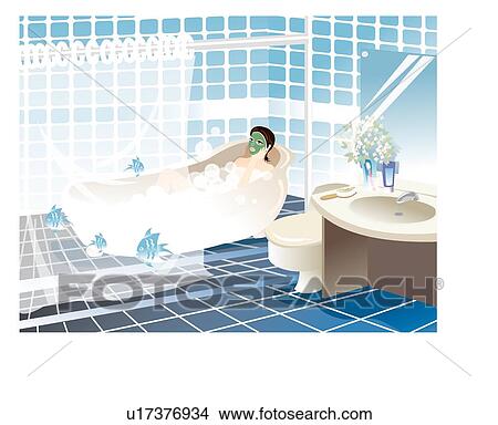 Stock Illustration - Leisure Life, Female, Girl, Smiling, Bathroom, Woman, Beautiful. Fotosearch