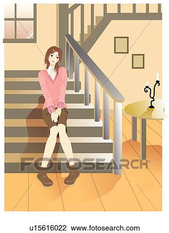 Drawing - Woman, Girl, Girls, Living Room, Fresh, Health. Fotosearch