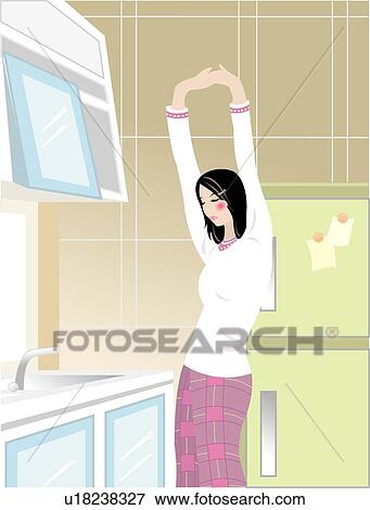 Stock Illustration - Woman, Pretty, Girls, Sweety, Leisure Life, Kitchen, People. Fotosearch