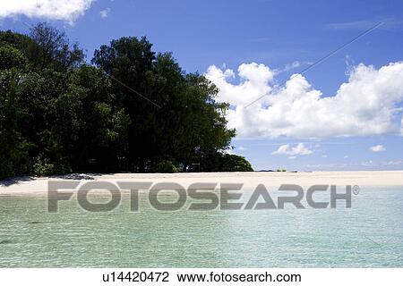 Stock Image - white cloud, ocean, Day, beach, sunny, trees, Asia. Fotosearch