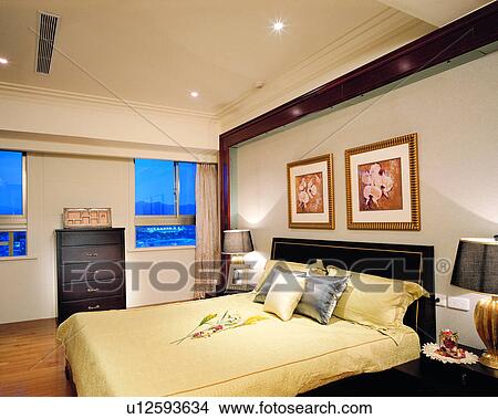 bedroom, interior decoration, wood floor, furniture, interior art, space, bed View Large Photo Image Picture - bedroom, interior decoration, wood floor, furniture, interior art, space, bed. Fotosearch