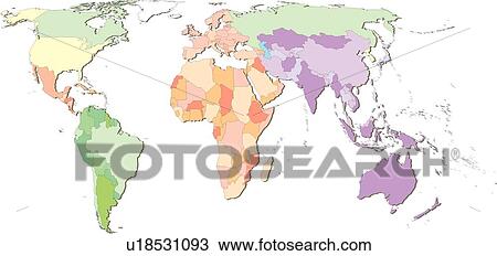Drawing - globe, world, countries, illustration, equatorial line, country, Map. Fotosearch