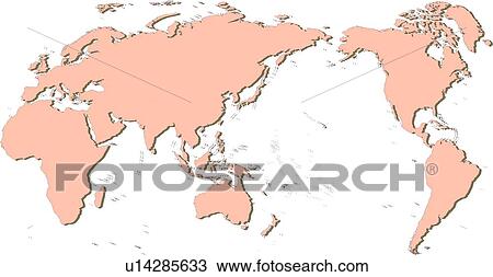 Drawing - World Map 2, sea, country, illustration, continents, equatorial line, world. Fotosearch