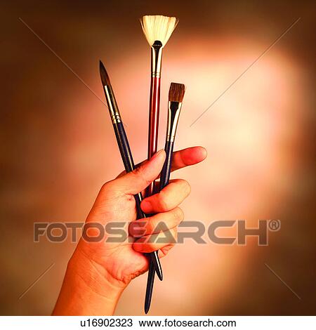 Stock Image - Paint Articles, Painting Pen, Western Fine Arts, Hands, Fine Arts, Design, Brush-Pencil. Fotosearch