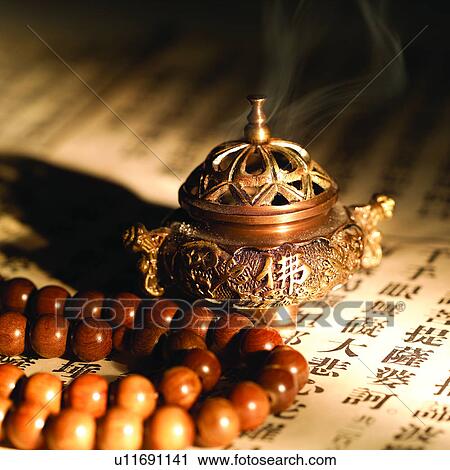 Stock Image - Buddhist book, Religions, Buddhism, Belief, Culture, Taoism, Holy wear. Fotosearch