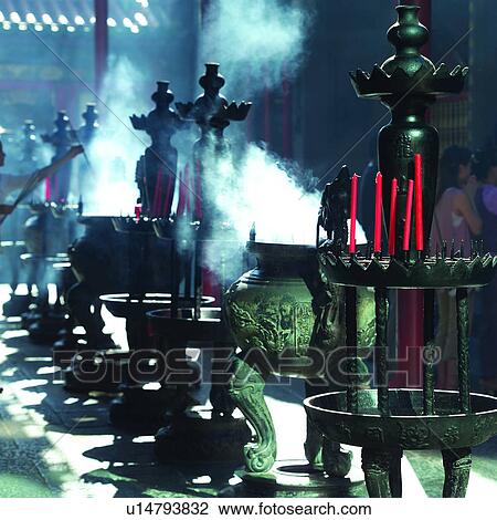 Stock Image - Burning, Females, Culture, Temples, Tradition, Female, Taoism. Fotosearch