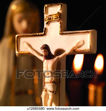 Stock Image - Religion, Candles, Belief, Jesus, Tradition, Culture, Catholicism. Fotosearch