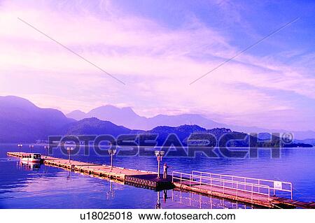 Stock Photo - Dock, Pool, Sky, Clouds, Natural landscape, Countryside, Mountain. Fotosearch