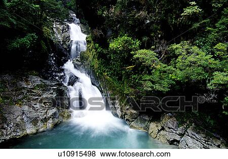 Stock Photo - Lifeful, Waterfall, Water, Nature, River, Stones. Fotosearch