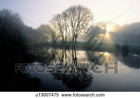 Stock Photography - Peaceful, Silhouette, Lake, Sky, Waterscape, Scenery. Fotosearch