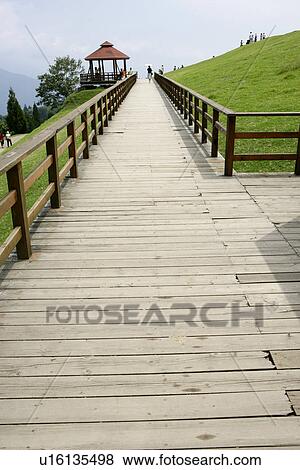 Stock Photo - greenshade, the rail, the path, leaves, shady path of forest, the wayside pavilion. Fotosearch