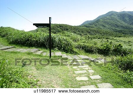 Stock Photo - the route, the forest, the pavement, the sign, the garden, the path. Fotosearch