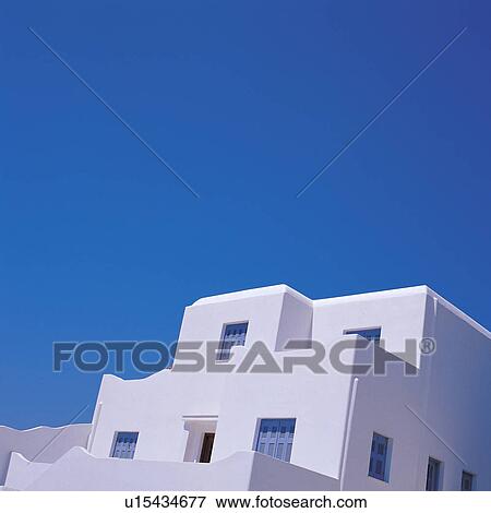 Stock Photo - relax, western culture, Mediterranean, Square, blue sky, greece. Fotosearch