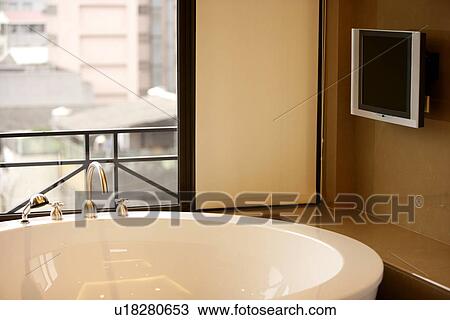 Stock Image - Decoration, Window, Tab, Bathrooms, Taking a bath, Windows. Fotosearch