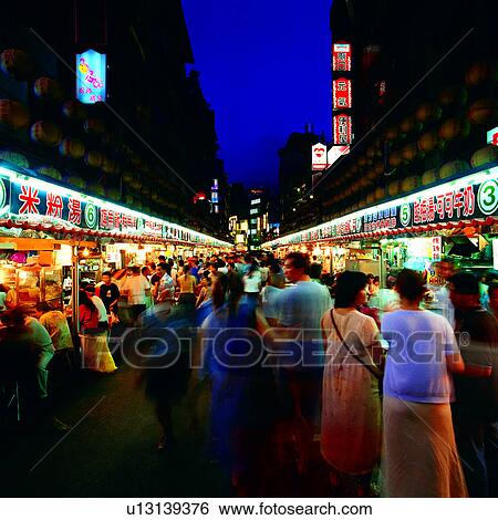 Stock Photograph - Keelung Temple St Night Market, Taipei, scenic spot, country, Chinese, landscape, Taiwan. Fotosearch
