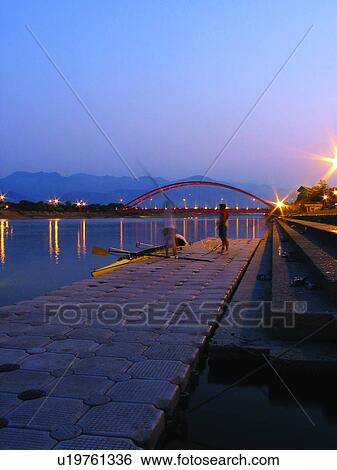 Stock Photograph - Bridges, Rivers, Transportation, River, I-lan, Building, Taiwan. Fotosearch