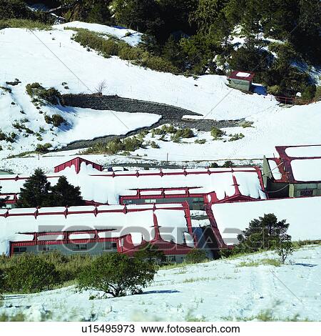 Stock Image - Plant, Mountain, Formosa, Buildings, Trees, Snow, Houses. Fotosearch