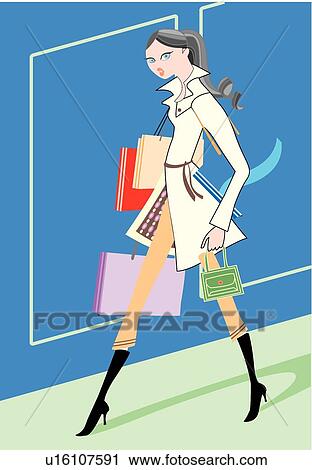 female, person, modern women, walking, females, bag, street View Large Illustration Clip Art - female, person, modern women, walking, females, bag, street. Fotosearch