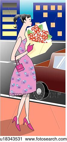 Clip Art - modern women, portrait, women, people, night, standing, portrait. Fotosearch