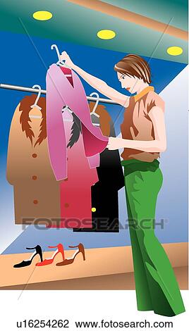 Drawing - portrait, females, indoors, modern women, female, one, clothing. Fotosearch
