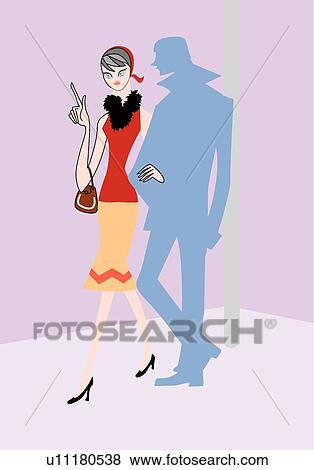 Stock Illustration - portrait, females, walking, woman, holding, vectors, people. Fotosearch