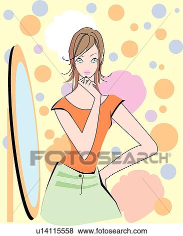 Stock Illustration - posing, females, vectors, illustration, mirror, people. Fotosearch
