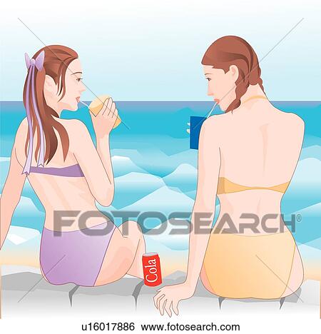Stock Illustration - woman, females, adults, drink, two, drinking. Fotosearch