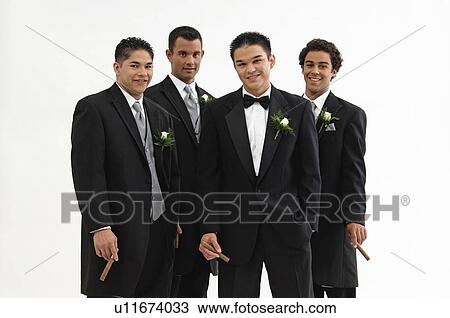 Stock Image - Groom with wedding party. Fotosearch