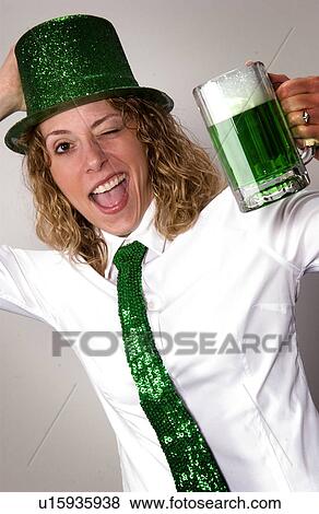 Woman dressed up for St Patricks Day View Large Photo Image Stock Photo - Woman dressed up for St Patricks Day. Fotosearch