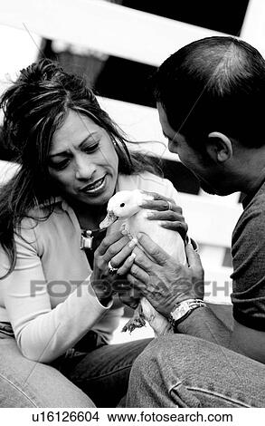 Picture - Man and woman holding duck. Fotosearch