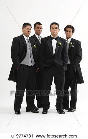 Stock Image - Groom with wedding party. Fotosearch
