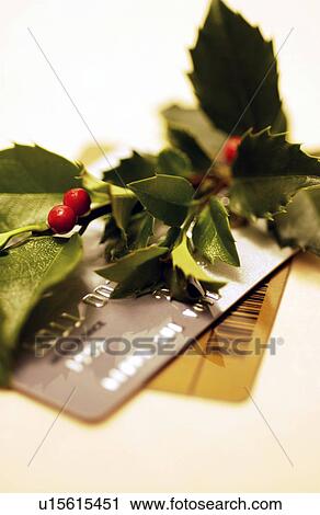 Stock Image - Credit cards with Christmas holly. Fotosearch