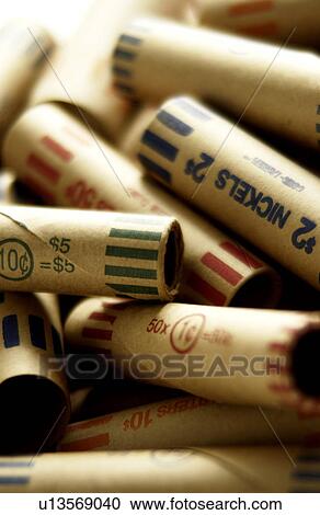 Stock Image - Paper coin rolls. Fotosearch