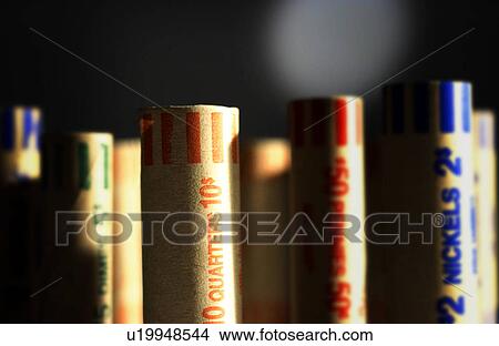 Picture - Rolls of coins. Fotosearch
