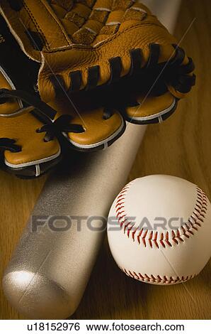 Stock Photograph - Baseball glove bat and ball. Fotosearch