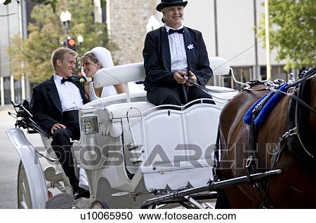 Bride and groom on horse drawn carriage ride View Large Photo Image Stock Image - Bride and groom on horse drawn carriage ride. Fotosearch