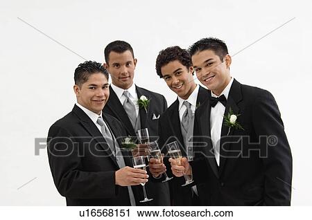 Stock Image - Groom with wedding party. Fotosearch