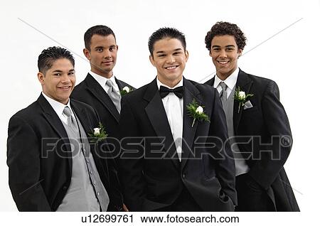 Stock Image - Groom with wedding party. Fotosearch