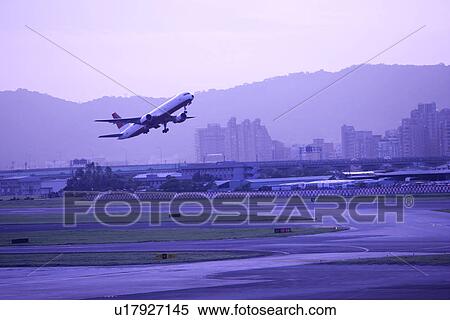 Stock Photography - Fly, Riding, Sky, Take off, Passenger plane. Fotosearch