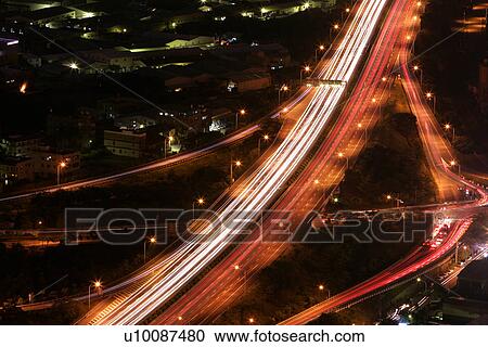 Stock Image - Transit, PathsLights, Outside, Flying, Night, Fly, Outdoors. Fotosearch