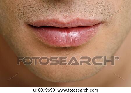Beleza, tiro, de, homem, lábios Banco de Imagem