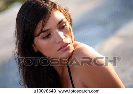 Closeup of young woman in bathing suit View Large Photo Image Stock Image - Closeup of young woman in bathing suit. Fotosearch