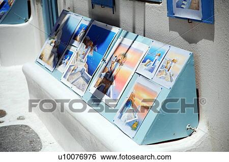 Store selling Greek island watercolors View Large Photo Image Stock Photograph - Store selling Greek island watercolors. Fotosearch