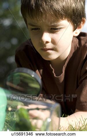 Six year old boy looking at collecting jar through magnifying glass, Assiniboine Park, Winnipeg, Canada View Large Photo Image Stock Photograph - Six year old boy looking at collecting jar through magnifying glass, Assiniboine Park, Winnipeg, Canada. Fotosearch