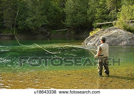 View of fisherman (salmon fishing) on Petite Cascapédia river (Arthur Rock salmon pool) View Large Photo Image Stock Photo - View of fisherman (salmon fishing) on Petite Cascapédia river (Arthur Rock salmon pool). Fotosearch