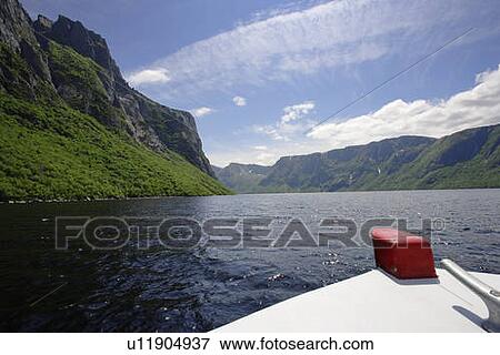 Stock Photo - View of Western Brook Pond from boat tour, Gros Morne NP, Newfoundland, Canada. Fotosearch